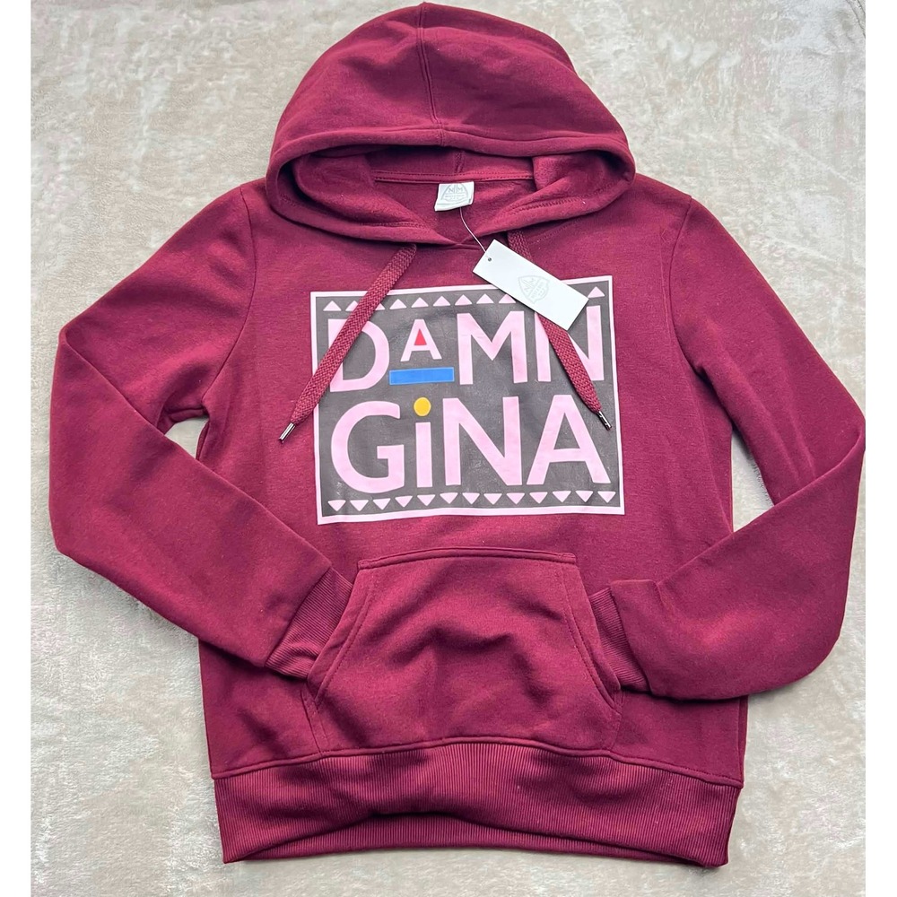 NWT Next II Max Women Damn Gina Graphic Hoodie Burgundy Fleece Sweatshirt Size M